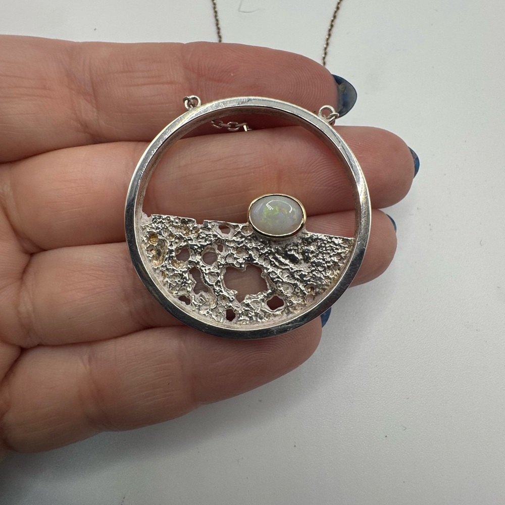 Prakt Jewelry (from Iceland!) Silver Necklace with Opal Centerpiece